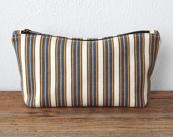 Stripe Cosmetic Bag, Toiletry Pouch, Vintage Fabric