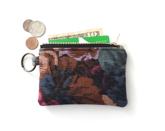 Keychain Wallet Coin Purse Zipper Pouch Botanical