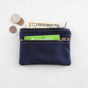 Cartera de lona azul marino, monedero, estuche con cremallera doble