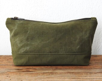 Neceser de lona militar reciclada, estuche grande para cosméticos