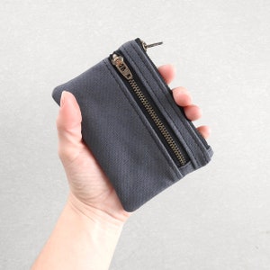 Cartera de Lona Gris, Monedero, Estuche Doble Cremallera imagen 6