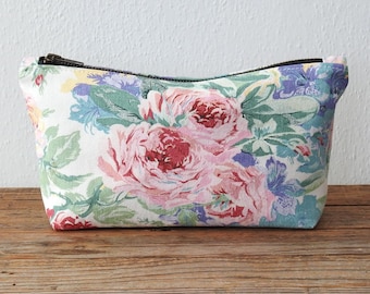 Neceser de tela vaquera con estampado floral, neceser vintage