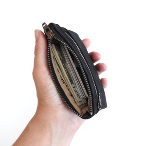 Cartera de Lona Gris, Monedero, Estuche Doble Cremallera imagen 8