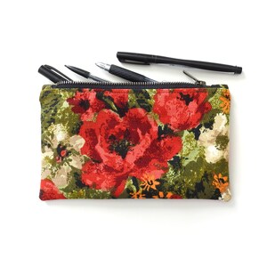 Floral Pencil Case, Medium Zipper Pouch, Vintage Fabric