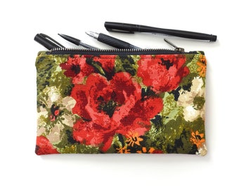 Floral Pencil Case, Medium Zipper Pouch, Vintage Fabric