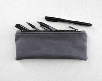 Gray Canvas Pencil Case, Zipper Pouch