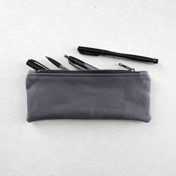 Gray Canvas Pencil Case Zipper Pouch Etsy Australia