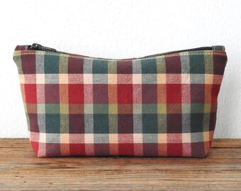Plaid Cosmetic Bag, Toiletry Pouch, Vintage Fabric