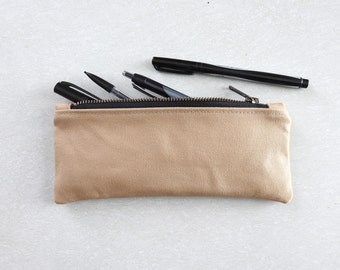 Beige Canvas Pencil Case, Zipper Pouch