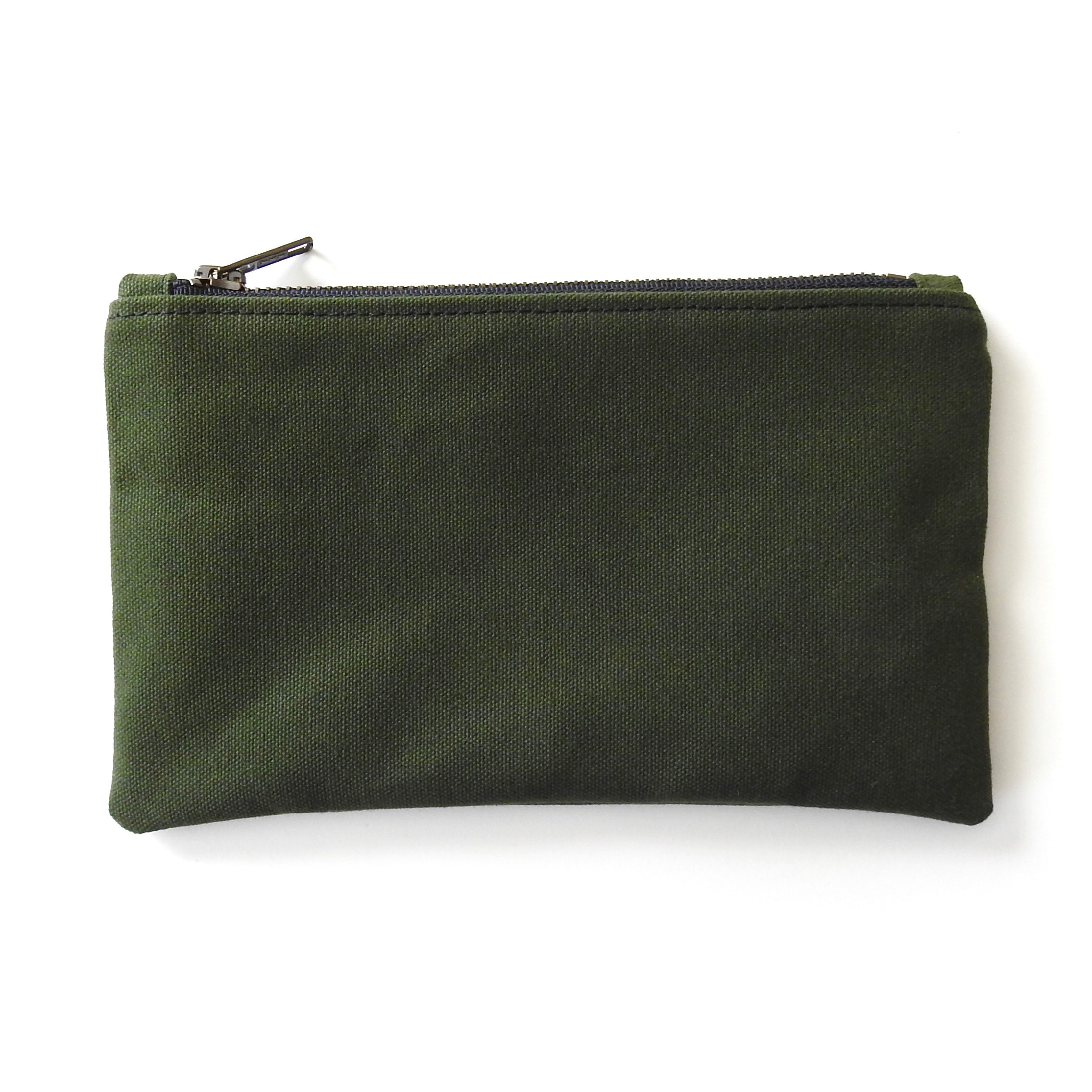 Green Canvas Pencil Case, Medium Zipper Pouch 