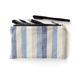 Blue Stripe Zipper Pouch, Pencil Case, Clutch Purse