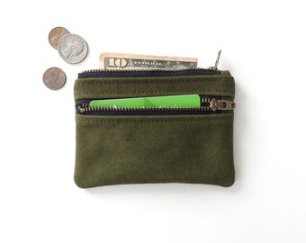 Recycled Military Canvas Wallet, Double Zipper Coin Purse