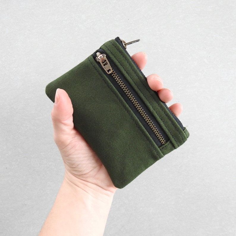 Green Canvas Wallet, Coin Purse, Double Zipper Pouch image 6