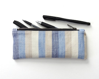 Blue Stripe Pencil Case, Zipper Pouch