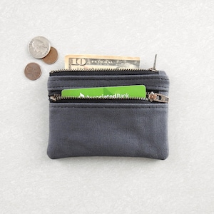 Cartera de Lona Gris, Monedero, Estuche Doble Cremallera imagen 1