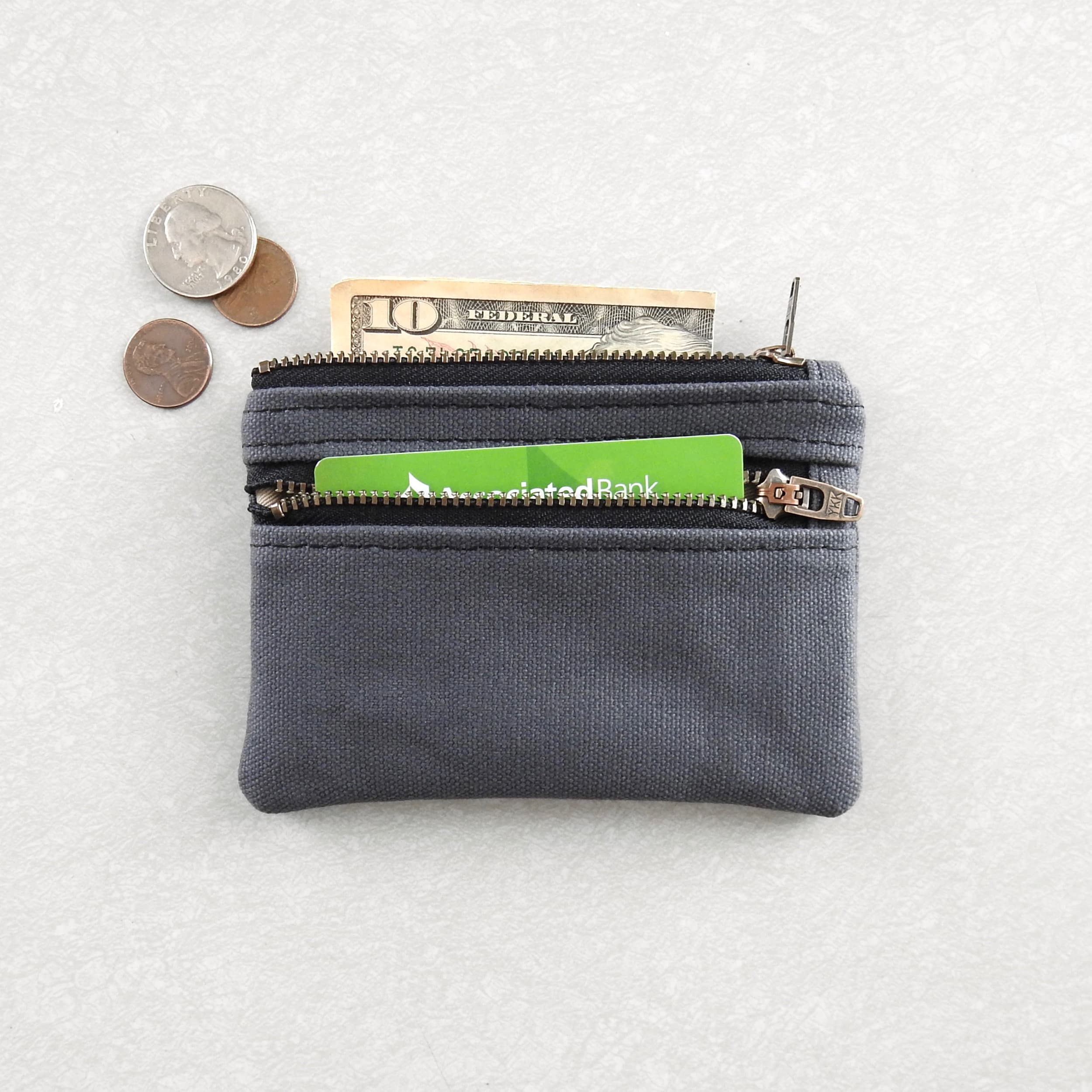 Canvas Cash Coin Purse,Gray Stone Marble Texture Print Make Up Bag Zipper Small Purse Wallets