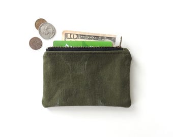 Recycled Military Canvas Wallet, Coin Purse, Zipper Pouch