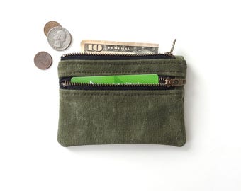 Recycled Military Canvas Wallet, Double Zipper Coin Purse