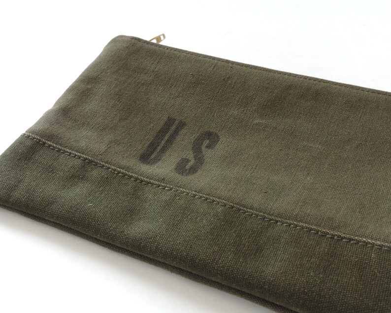 Recycled Canvas Pouch Large Clutch Carryall Pouch Military Canvas