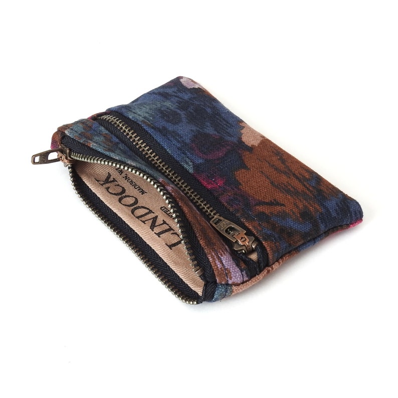 Botanical Canvas Double Zipper Wallet Pouch Handmade by Lindock