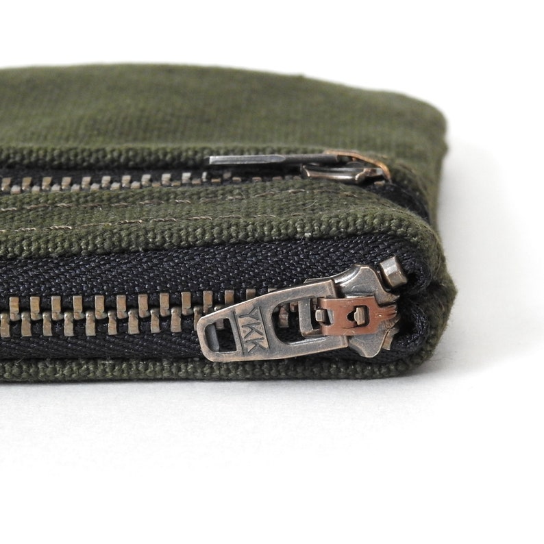Handmade by Lindock Recycled Military Canvas Double Zip Wallet Pouch Coin Purse