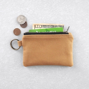 Cartera con llavero de lona marrón dorado, monedero