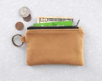 Golden Brown Canvas Keychain Wallet, Coin Purse Pouch