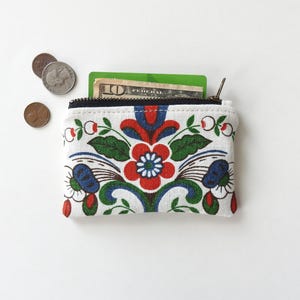 Monedero de lino floral, monedero pequeño con cremallera, tela vintage