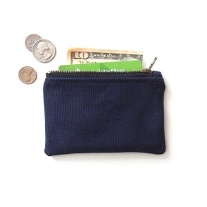 Cartera de lona azul marino, monedero, minibolso con cremallera