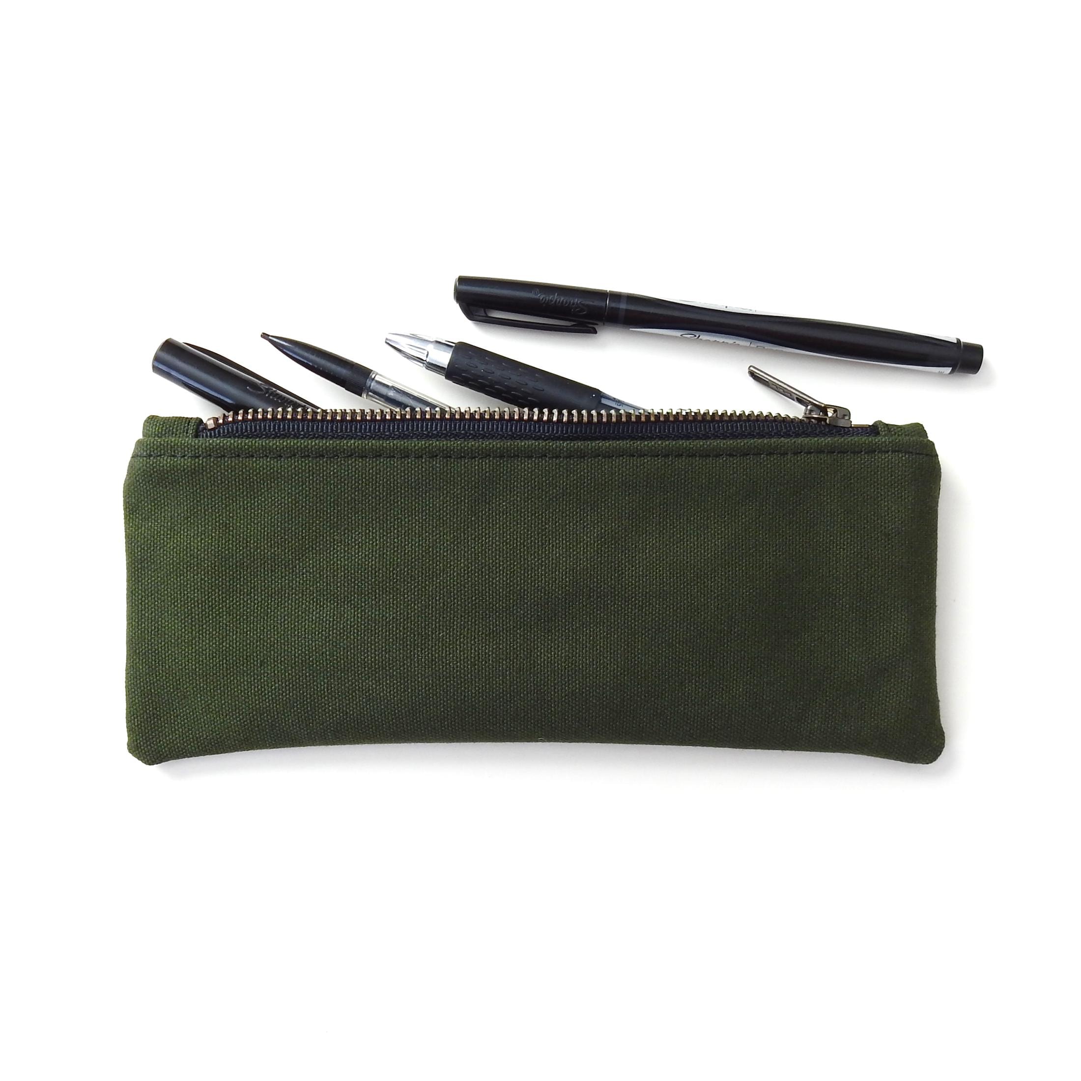 Green Canvas Pencil Case, Zipper Pouch - Etsy