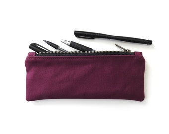 Burgundy Canvas Pencil Case, Zipper Pouch