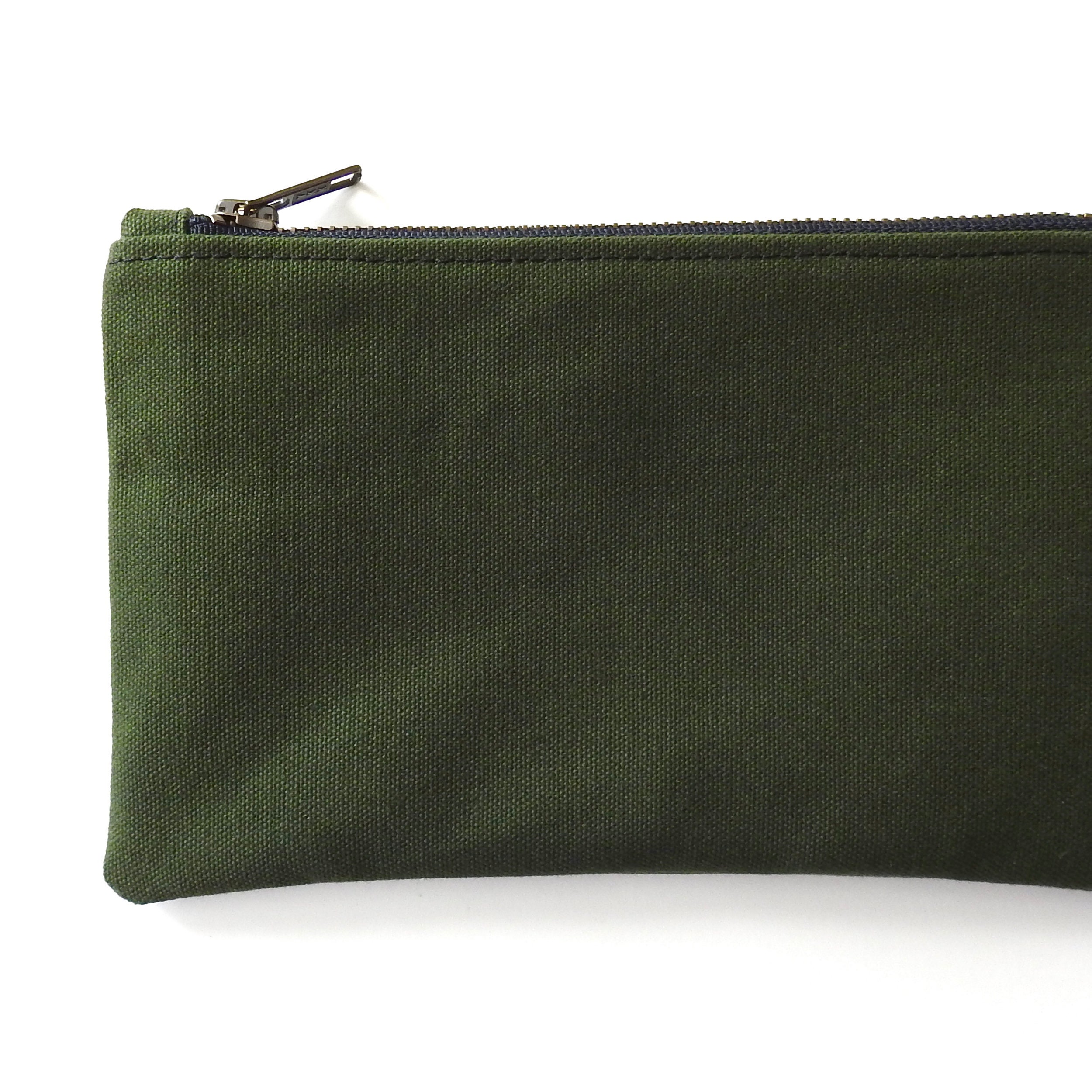 Green Canvas Pencil Case, Medium Zipper Pouch 