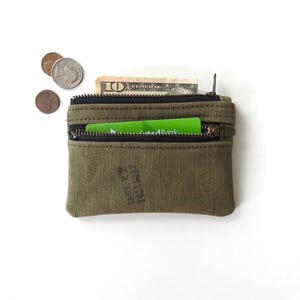 Cartera de lona militar, monedero con doble cremallera, reciclada