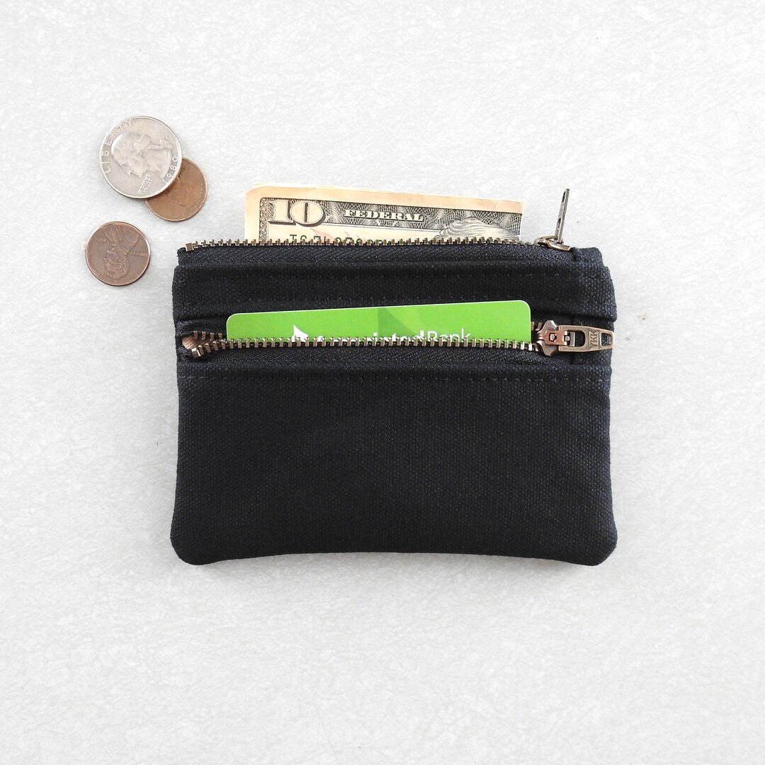 Black Canvas Wallet, Coin Purse, Double Zipper Pouch. Handmade by ...