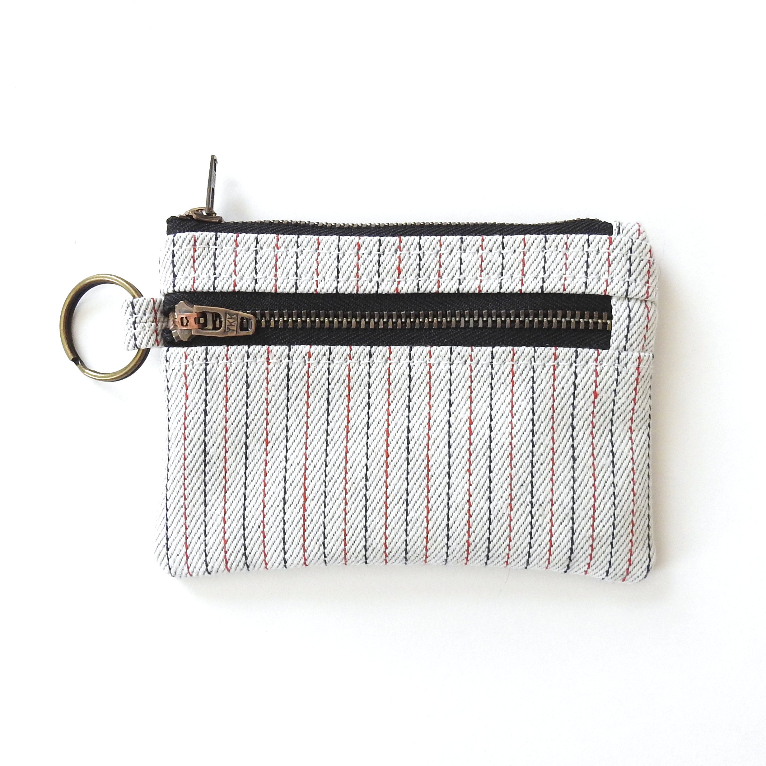 White Stripe Double Zipper Keychain Wallet Pouch Etsy