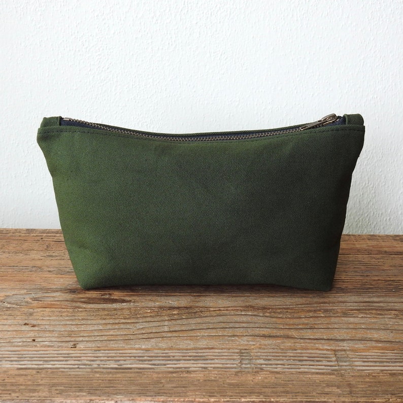 Green Canvas Toiletry Bag, Large Cosmetic Bag image 3