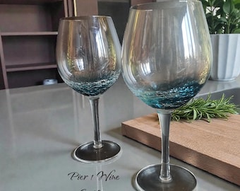 Pier 1 Teal Blue Crackle Wine Glass / Large Bowl Pier 1 Teal Wine Glass /  18 Oz Hand Blown Teal Wine Glass / Vintage Pier 1 Crackle Glass - Etsy