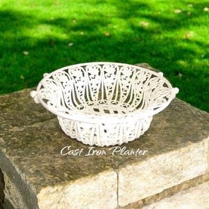 Vintage Wrought Iron Basket: Ornate White Painted Garden Decor