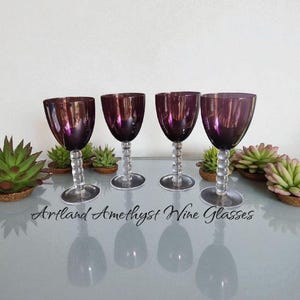 post modern hand blown artland amethyst wine glasses set of four / purple glasses