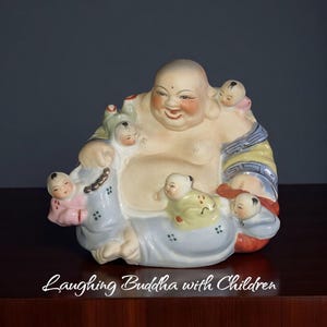 Porcelain Laughing Buddha Statue: Fertility Decor, Vintage Chinese Figurine
