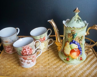Lefton Teapot with 6 Seltmann Weiden Porcelain Cups