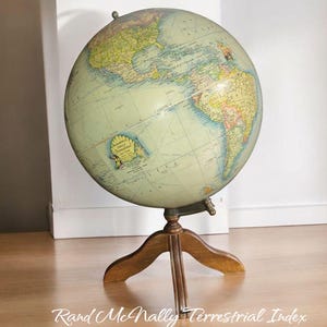 vintage rand mcnally terrestrial index art twelve inch world globe / vintage world globe / vintage school globe