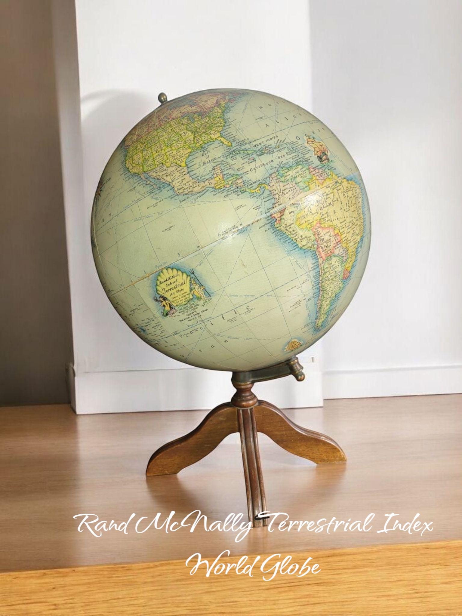 Vintage Rand Mcnally 12-inch World Globe: Terrestrial Index Art
