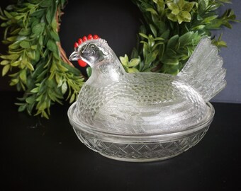 Indiana Glass Clear Glass Hen Candy Dish