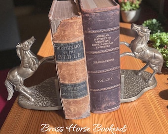 Solid Brass Horse Bookends - 1970s Equestrian Decor