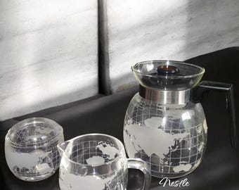 Nestle promotional world map carafe with sugar bowl and creamer