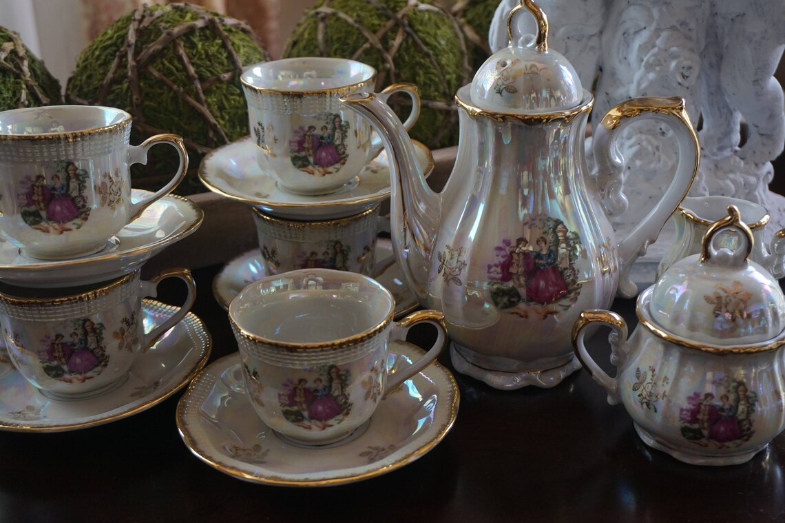 Vintage Hand Painted Fresh China Courting Couple Tea Set Etsy