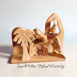 vintage small carved olive wood nativity scene