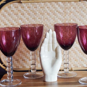 post modern hand blown artland amethyst wine glasses set of four / purple glasses