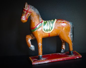 Decorative Folk Art Hand Painted Wood Horse